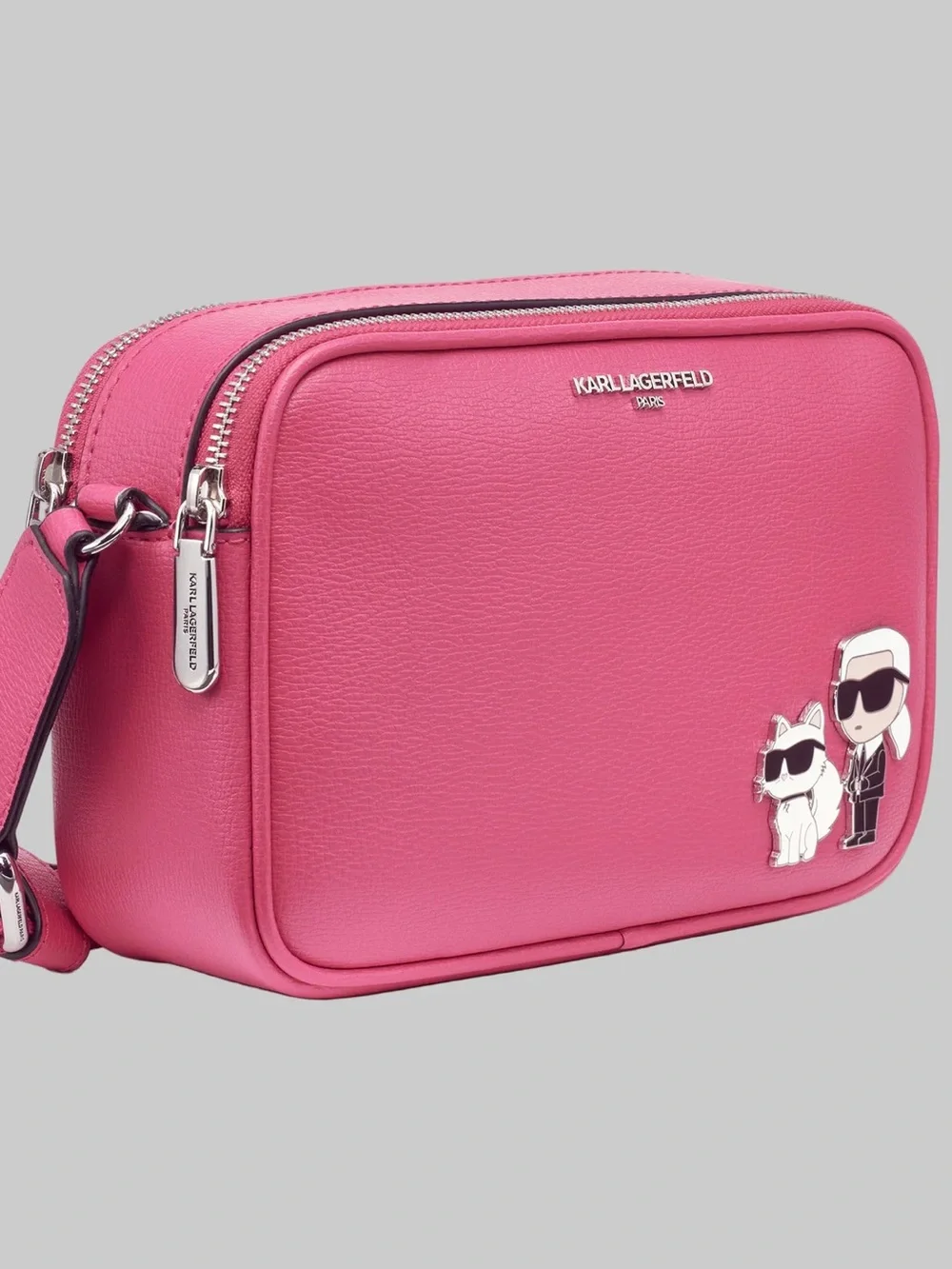 Karl Lagerfeld Hot Pink Crossbody Maybelle Bag with Karl & Choupette Charm